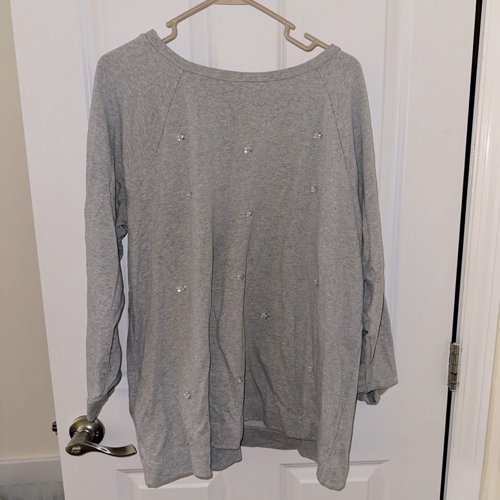 LOFT Gray Embellished Sweatshirt